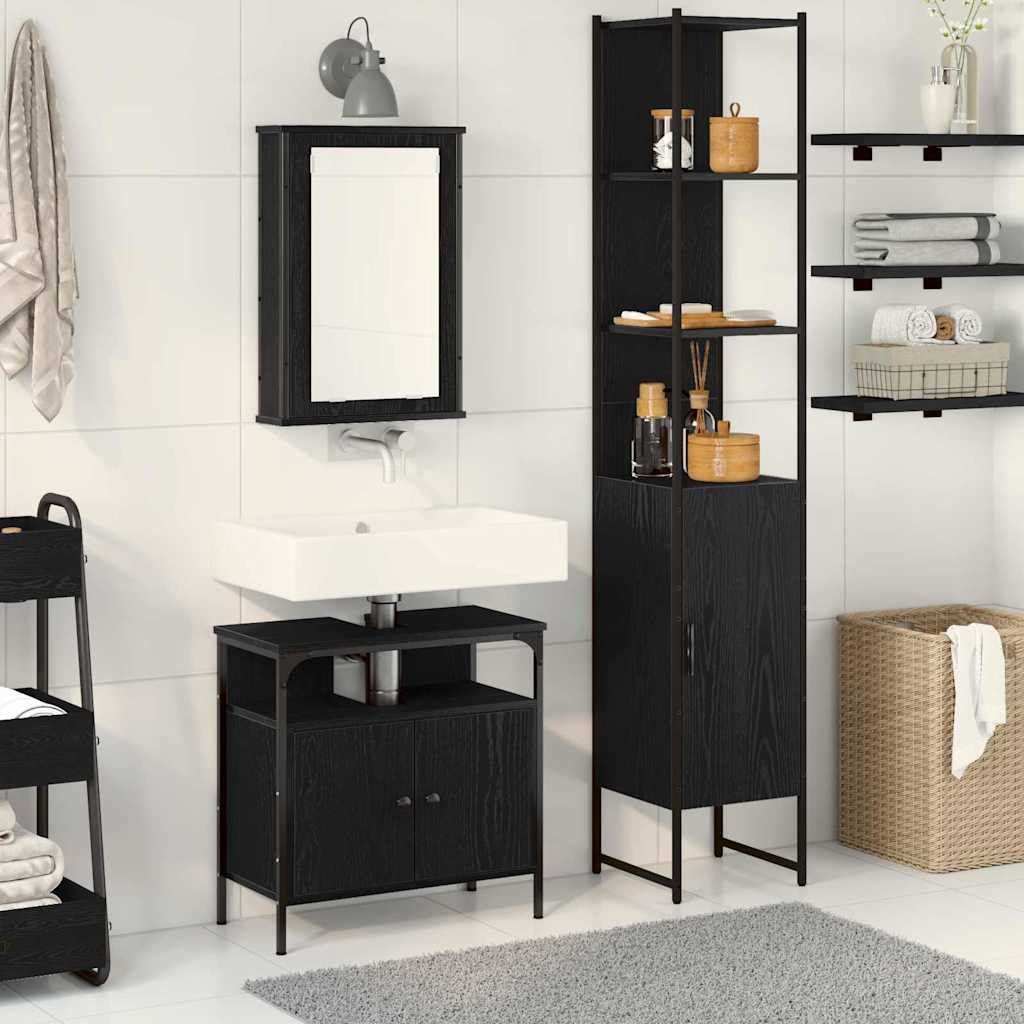 Bathroom Furniture Set 3 pcs Black oak 33 x 33 x 185.5 cm